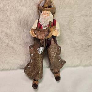Western Cowboy Santa Ornament 5" Resin Xmas Decor Saddle Rhinestone Chaps Rustic